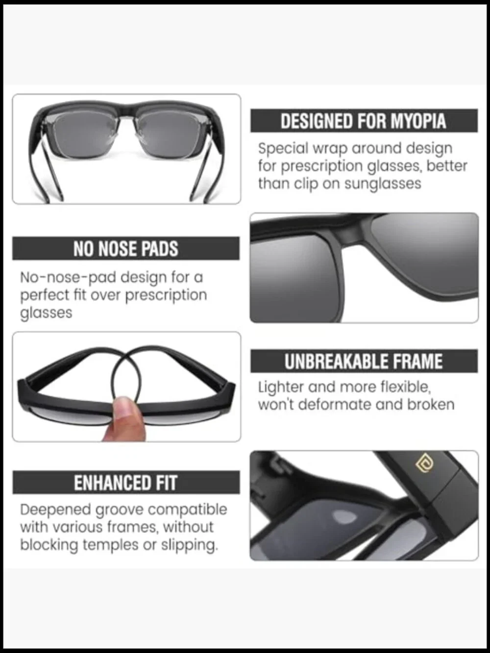 Polarized Fit Over Sunglasses UV400 Protection Retro Square Wrap Around for